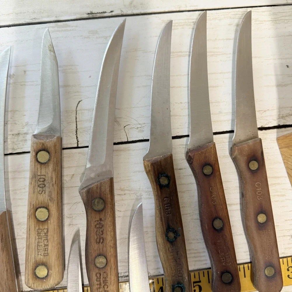 Vintage Chicago Cutlery Kitchen Knife Set of 12 Knives Block W/ Extra